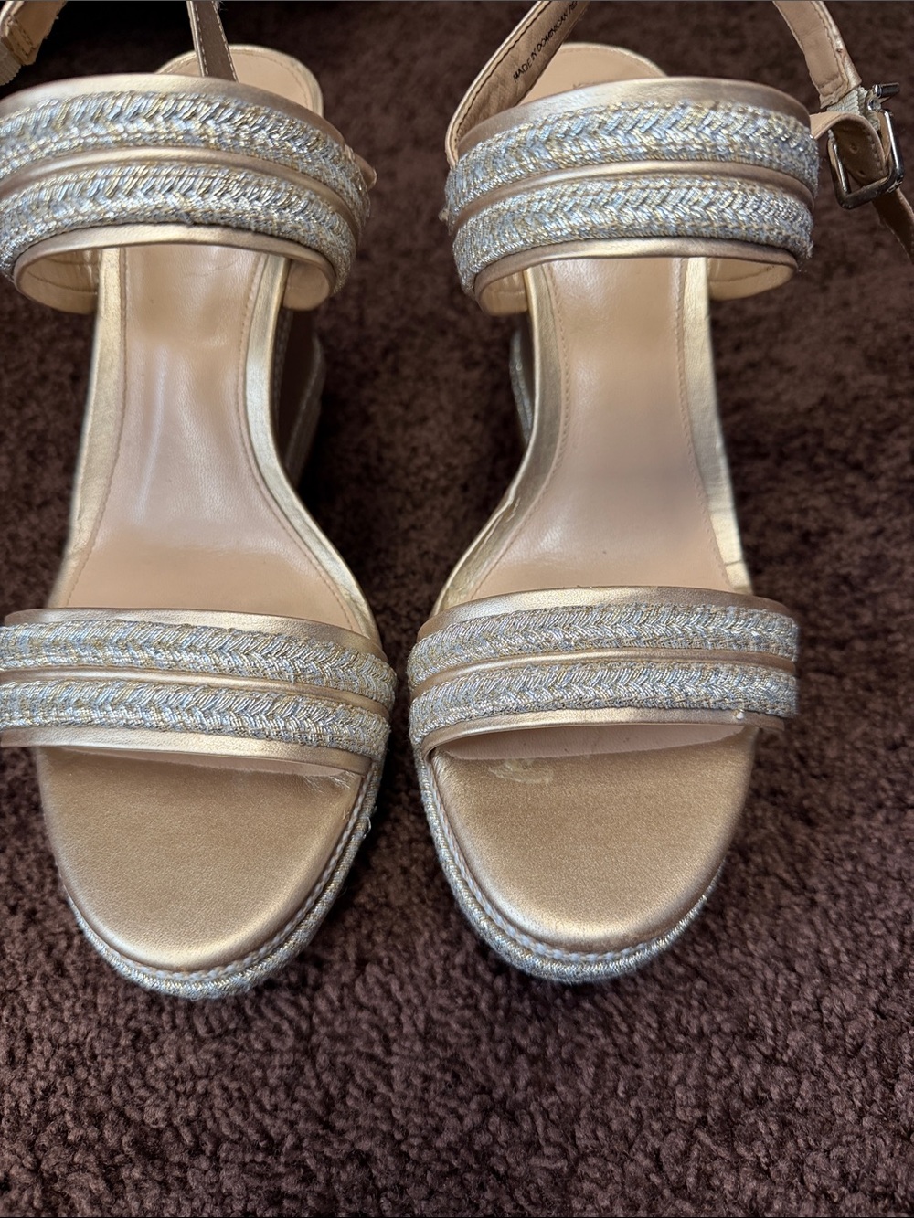 ANTONIO MELANI Gold Braided-Strap Wedge Sandals